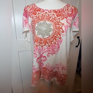 Resort wear! White, Orange,and Pink Graphic T-Shirt